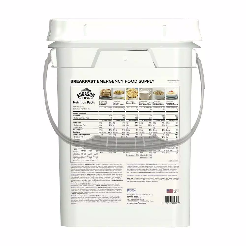 Augason Farms Breakfast Variety Pail - 162 Servings Emergency Food Supply