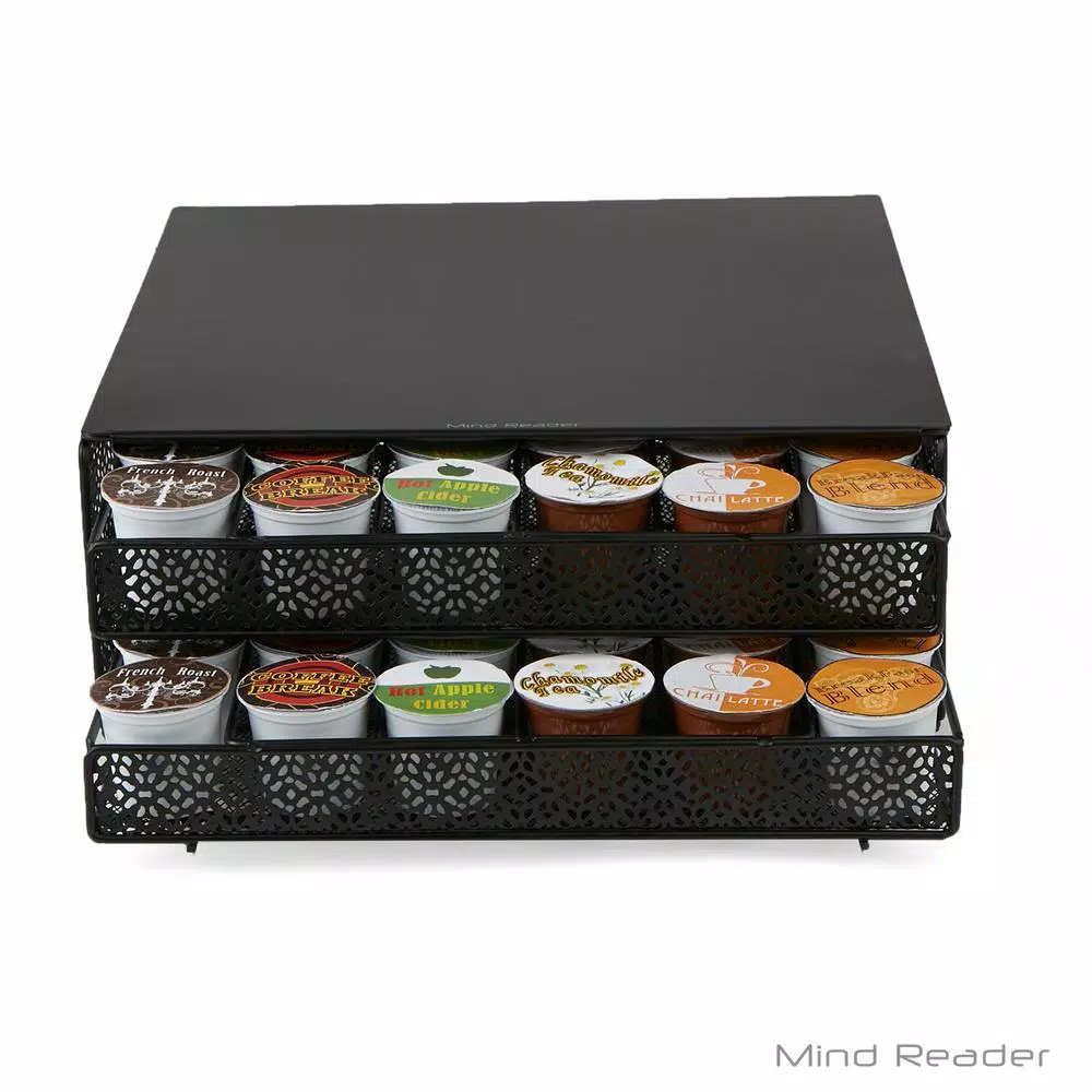 Mind Reader 72-Capacity Double K-Cup Storage Drawer, Black Metal Mesh Coffee Pod Organizer