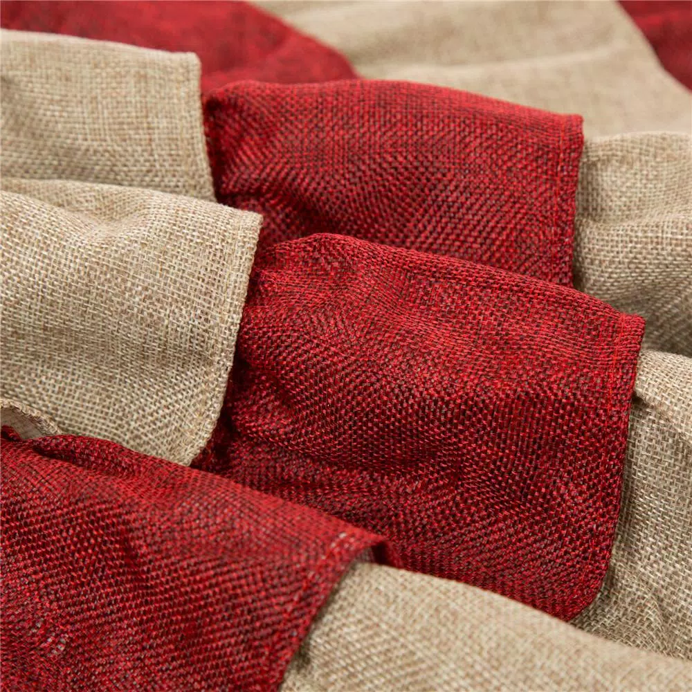 Glitzhome 48 in. Faux Burlap Christmas Tree Skirt - Red and Brown Striped Holiday Decor