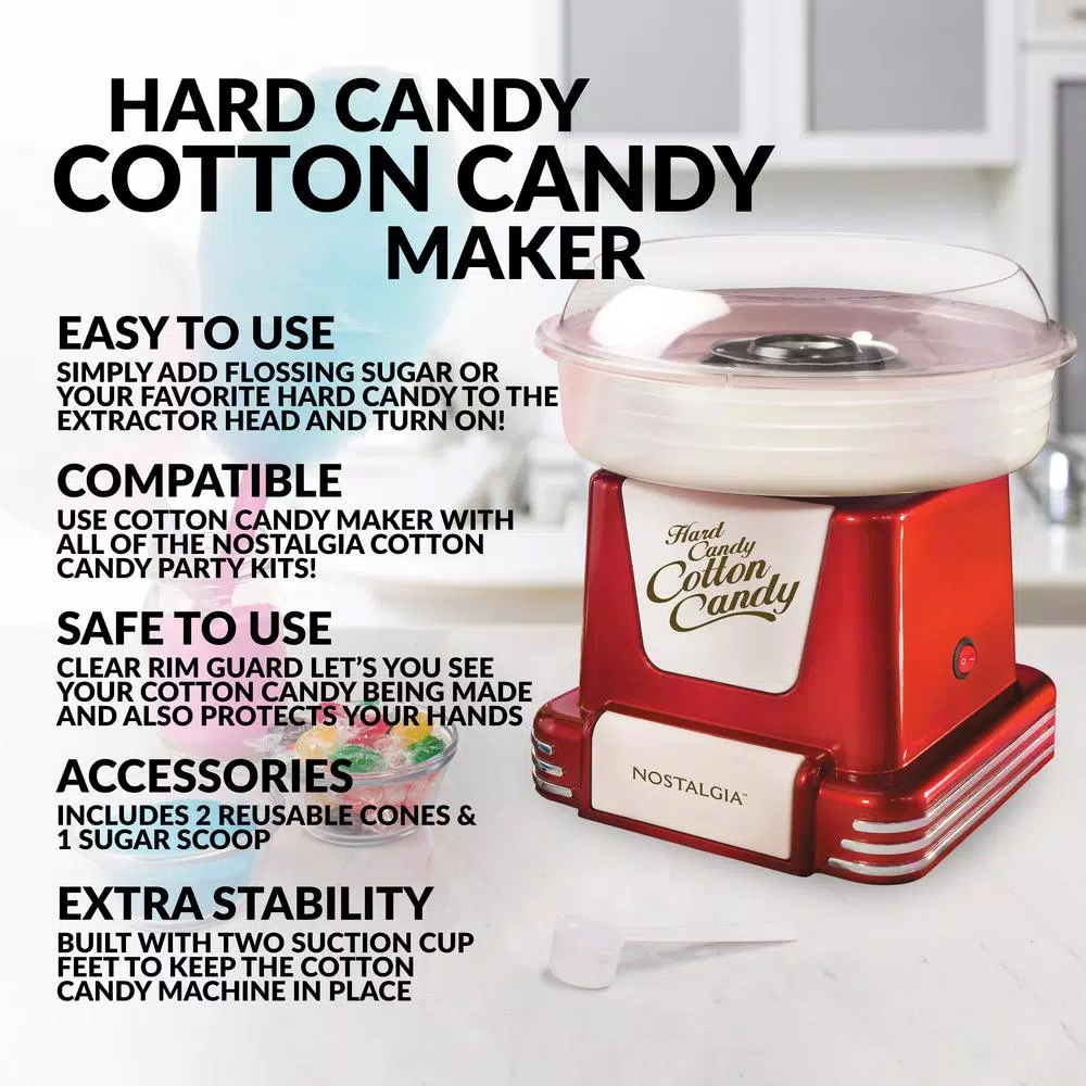 Nostalgia PCM805 Retro Series Hard & Sugar Free Cotton Candy Maker, Red