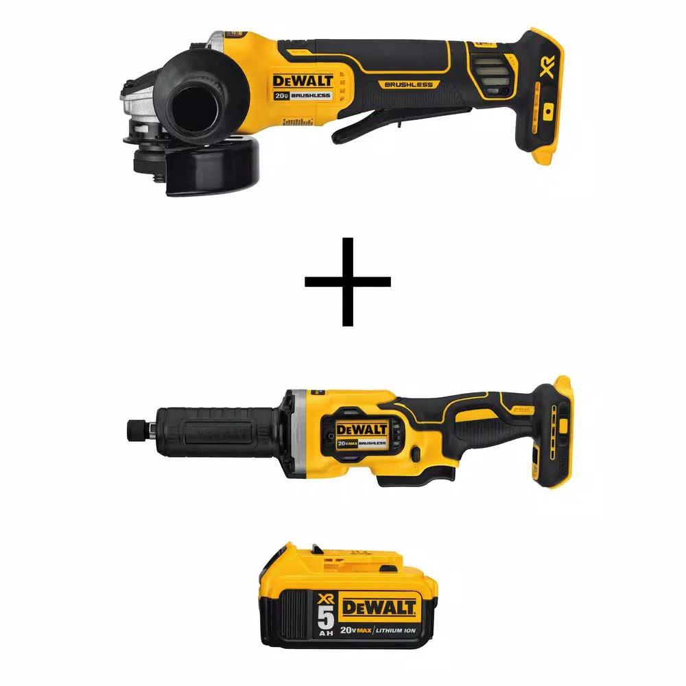 DEWALT 20V MAX XR Brushless 4-1/2 in. Cordless Angle Grinder & 1-1/2 in. Die Grinder Kit with 5.0Ah Battery