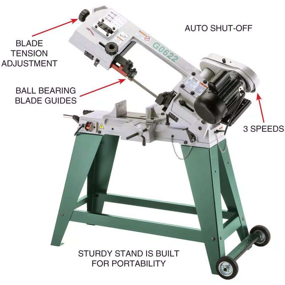 Grizzly Industrial 4-1/2 in. Metal-Cutting Horizontal Bandsaw with Vertical Attachment, 3-Speed, 3/4 HP, 110V