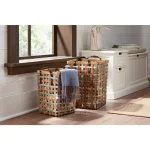 Home Decorators Collection Square Galvanized Metal and Bamboo Woven Decorative Baskets, Set of 2 thumbnail 3