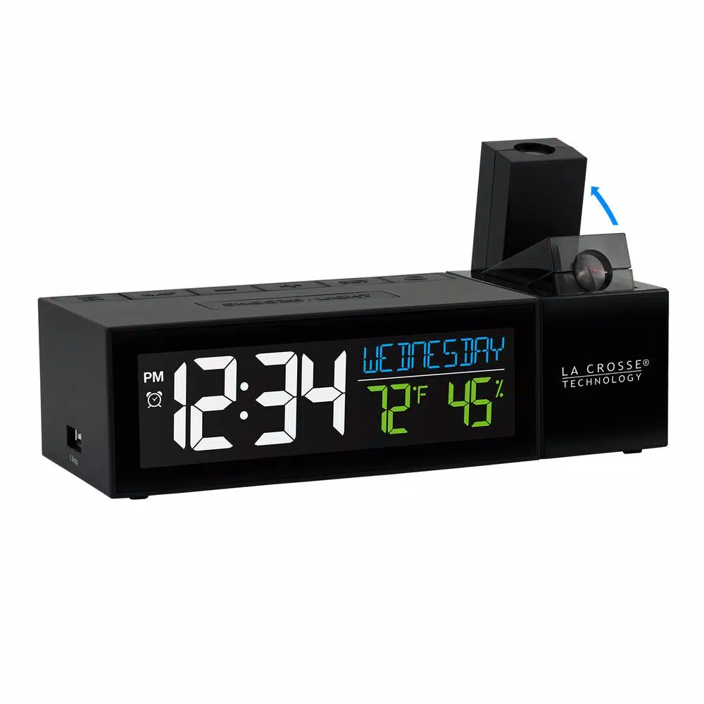 La Crosse Technology Pop-Up Projection Alarm Clock with USB Charging Port, Temperature and Humidity Display, Black