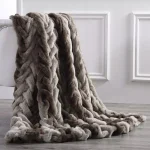 MODERN THREADS Amrapur Overseas Faux Fur Braided Throw with Flannel Reverse, 50 in. x 60 in., Taupe thumbnail 1