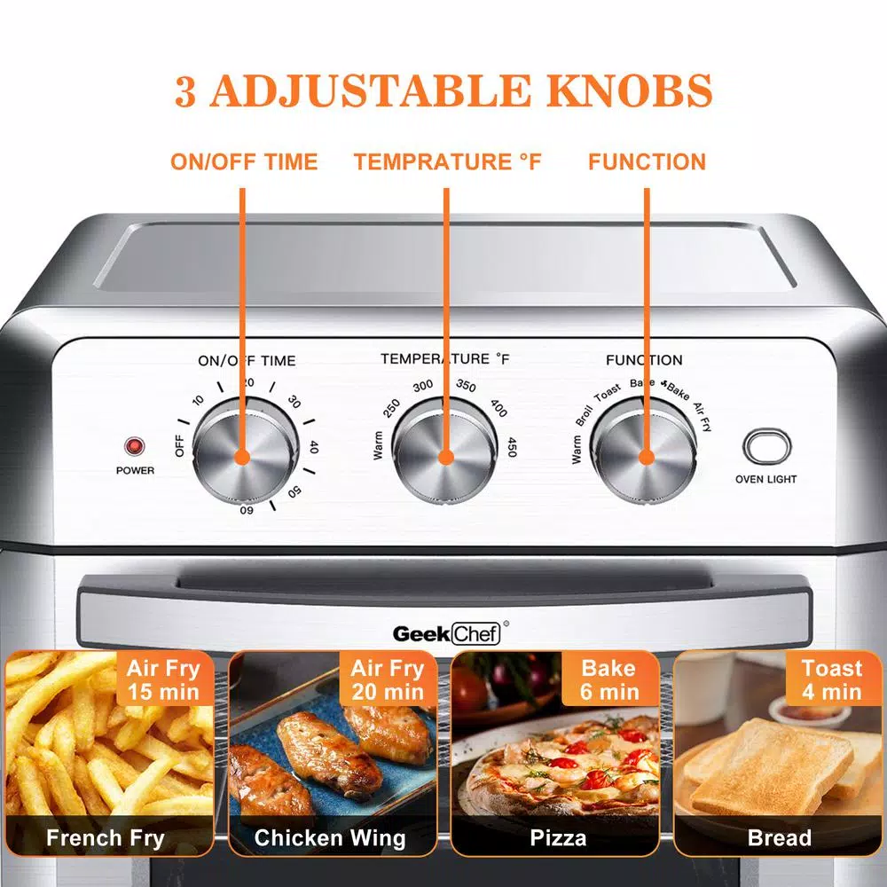 Boyel Living 19 Qt. Silver Stainless Steel Air Fryer Toaster Oven with 1500W Power, Roast, Bake, Broil & Reheat