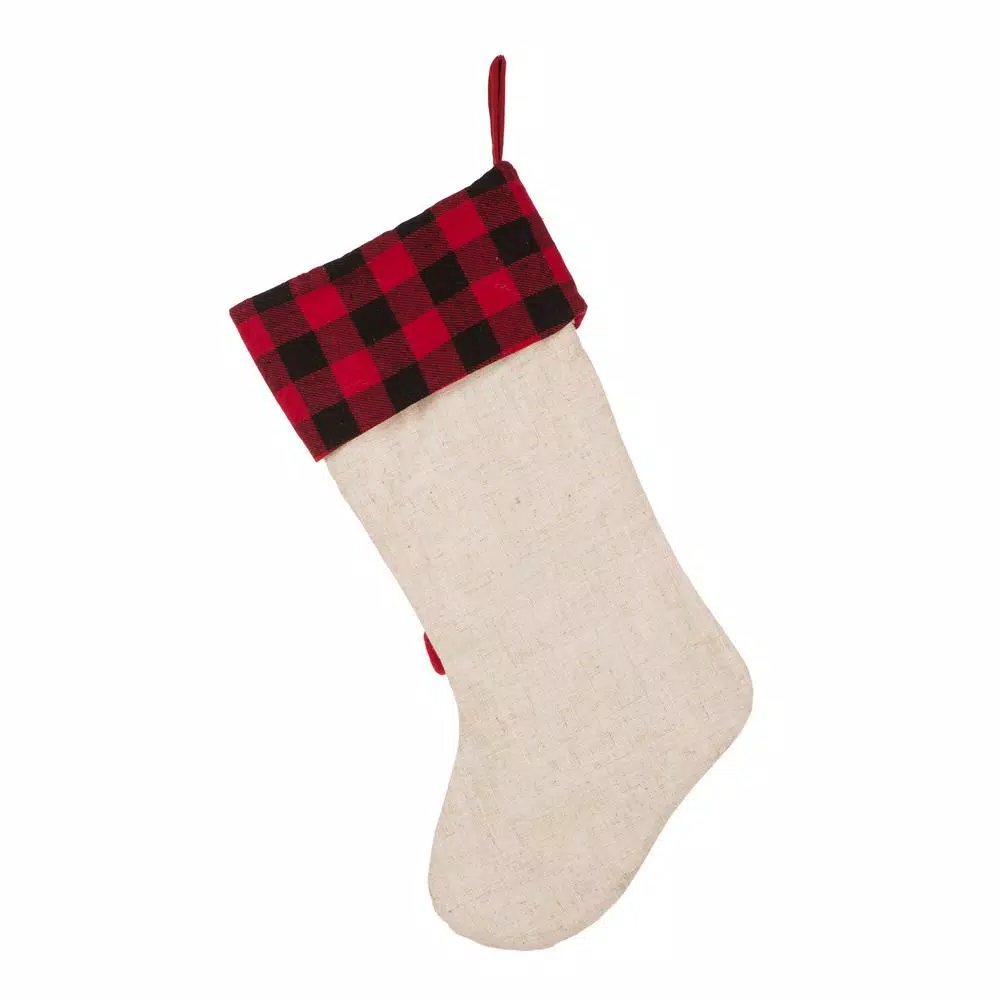 Glitzhome 21 in. LED Embroidered Linen Christmas Stocking - Cat Design