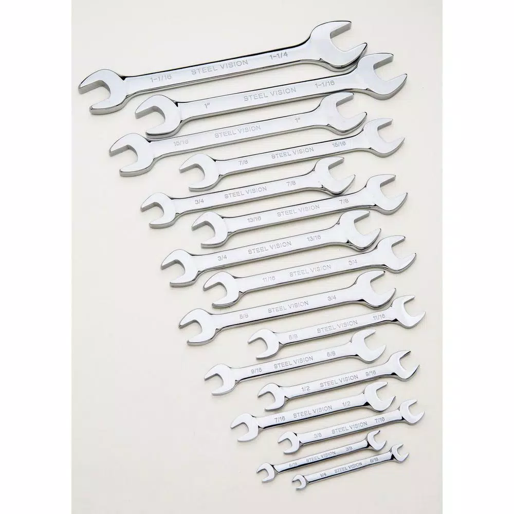 Steel Vision 16-Piece SAE Open End Wrench Set, 1/4 in. to 1-1/4 in. with Canvas Roll-Up Pouch