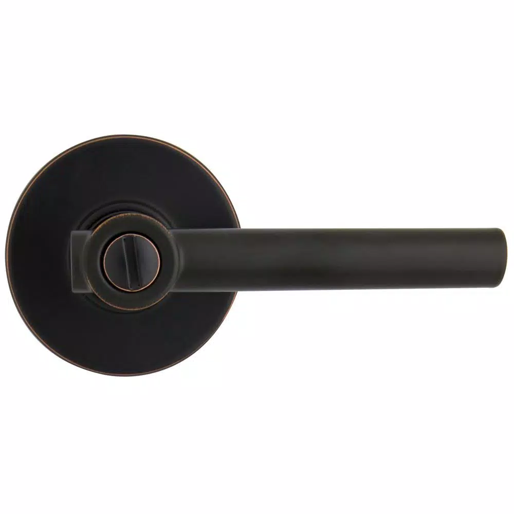 Defiant Highland Aged Bronze Privacy Door Lever with Round Rose