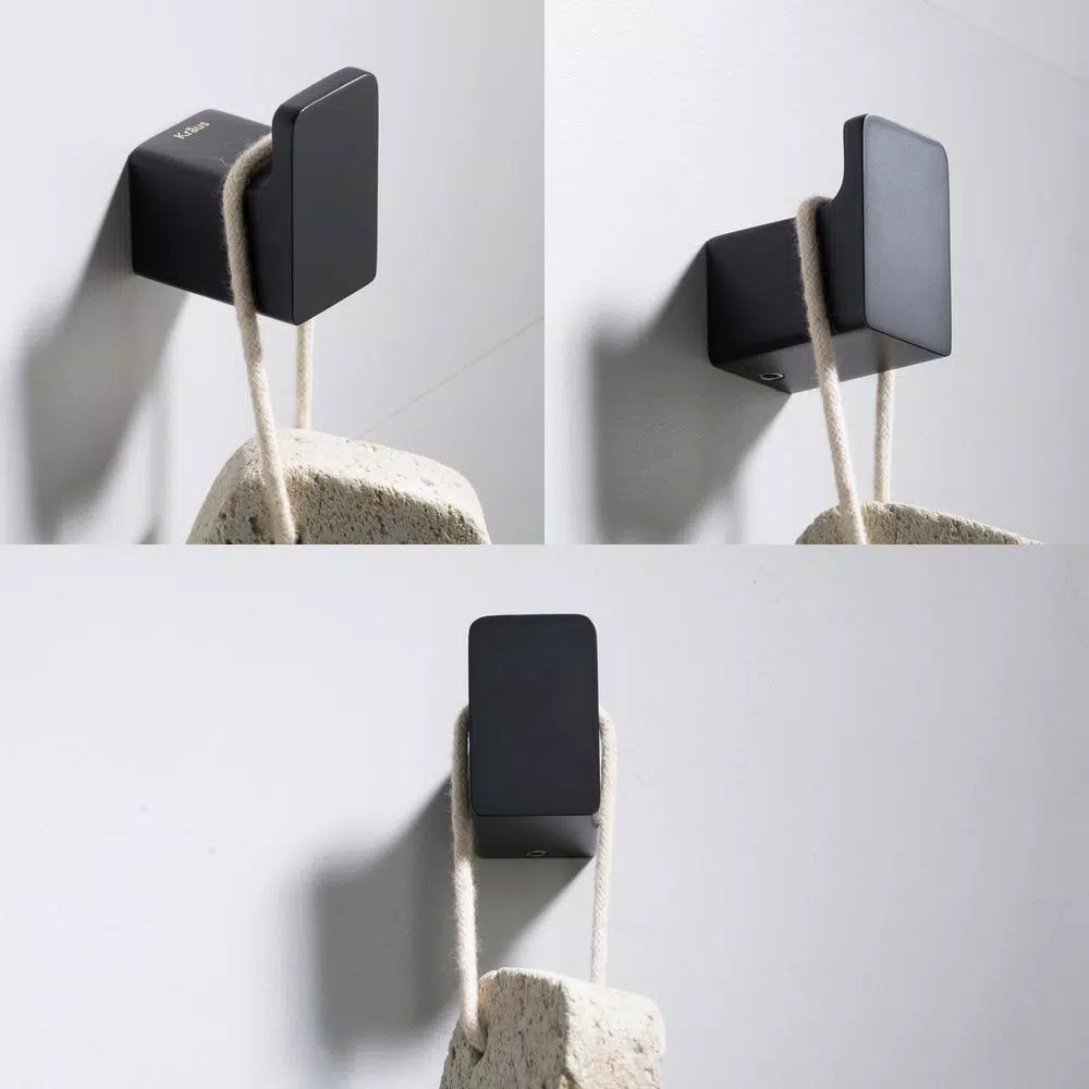KRAUS Stelios Matte Black Solid Brass Robe and Towel Hook
