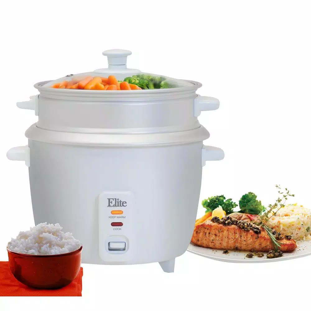 Elite Gourmet 16-Cup Rice Cooker with Steam Tray, White