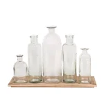 3R Studios 6-Piece Glass Bottle Vase Set with Wood Tray - Farmhouse Style Decorative Centerpiece thumbnail 2