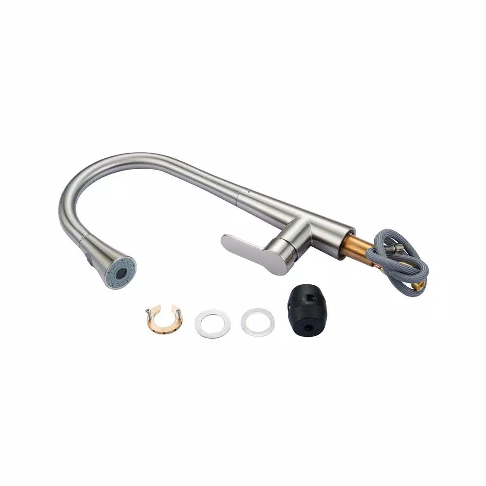 Vanity Art Brushed Nickel Single-Handle Pull-Down Kitchen Faucet with Sprayer Wand