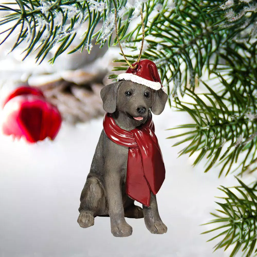 Design Toscano Weimaraner Holiday Dog Ornament Sculpture, Hand-Painted Resin