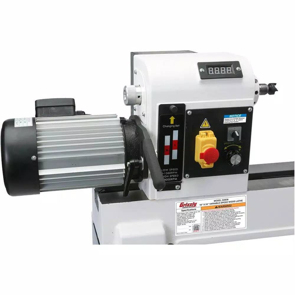 Grizzly Industrial 16 in. x 24 in. Variable-Speed Wood Lathe, 2 HP, 220V