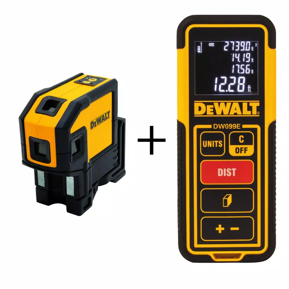 DEWALT Self-Leveling Red Line Laser Level with 100 ft. Laser Distance Measurer Bundle