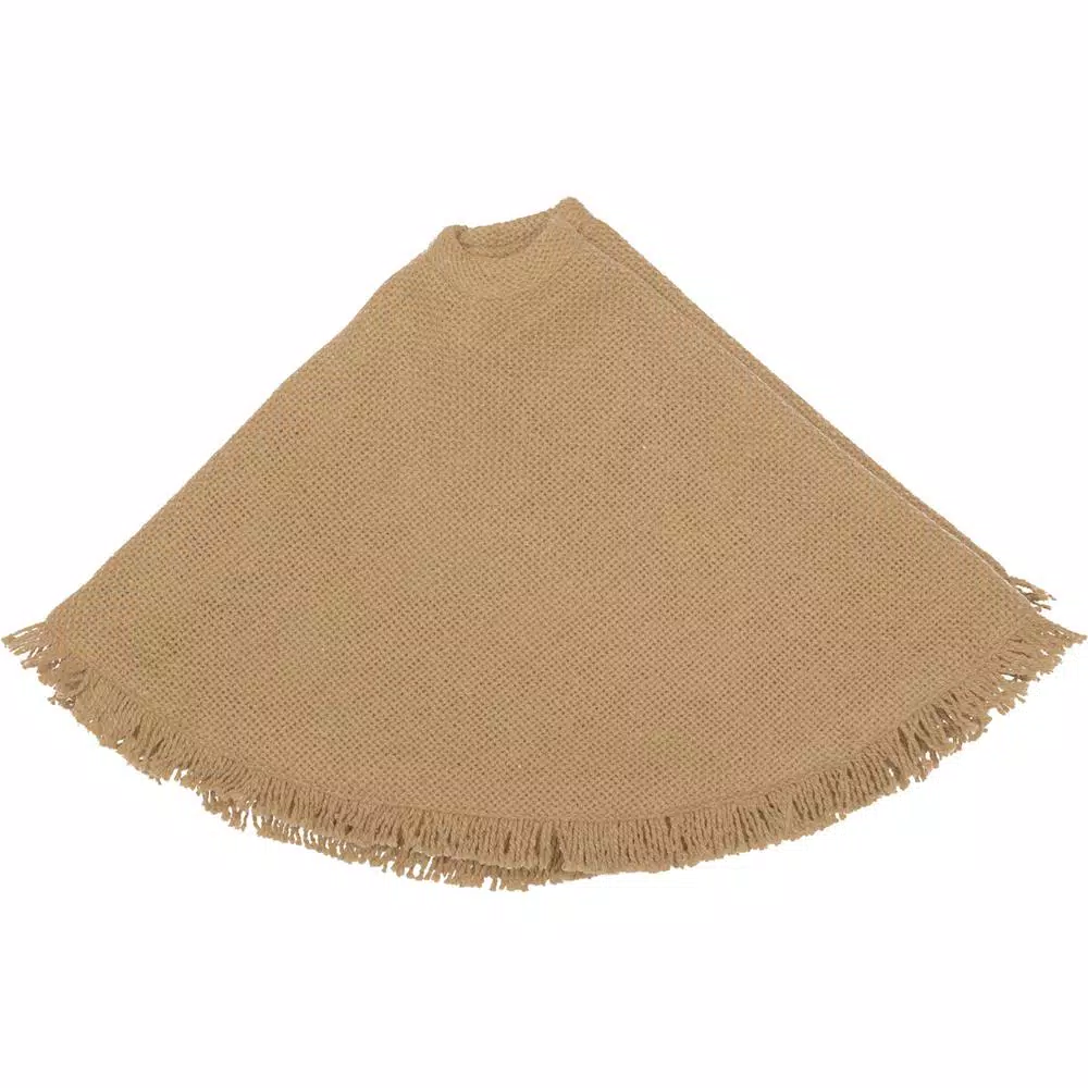 VHC Brands 21 in. Natural Burlap Christmas Tree Skirt with Fringed Edge and Reversible Taffeta