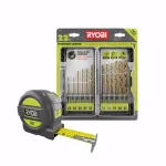 RYOBI 22-Piece Titanium Coated Drill Bit Set with Bonus 25 ft. Tape Measure thumbnail 1