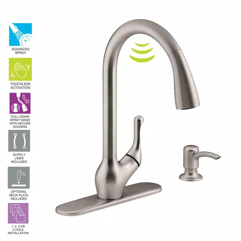 KOHLER Barossa Touchless Single-Handle Pull-Down Kitchen Faucet, Vibrant Stainless