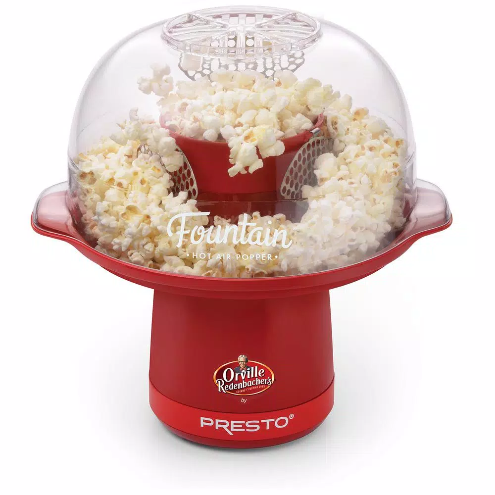 Presto Red Fountain Hot Air Popcorn Popper, 4 oz. Kernel Capacity, 20-Cup Yield
