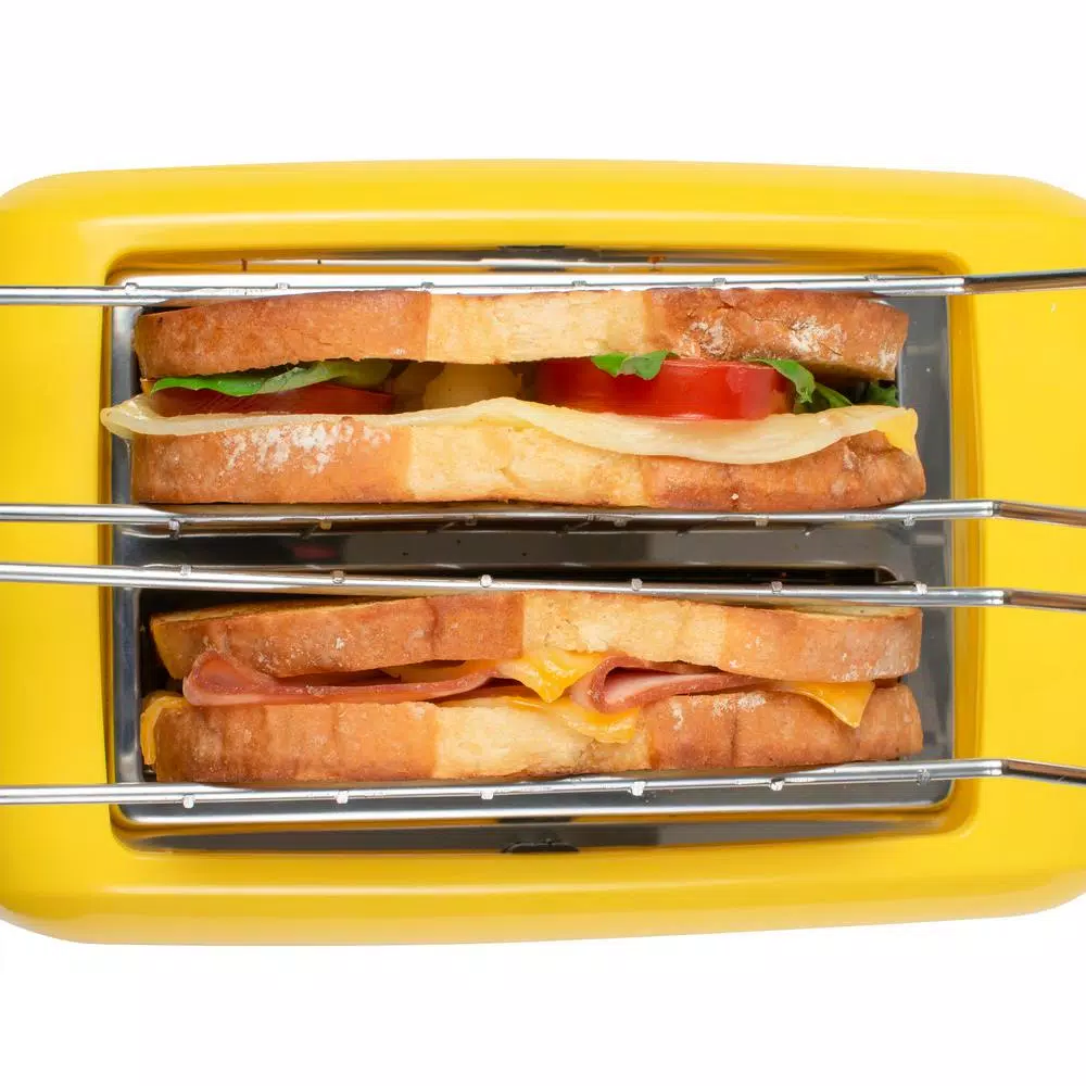 Unbranded Yellow Grilled Cheese Toaster with Extra-Wide Slots and Removable Baskets