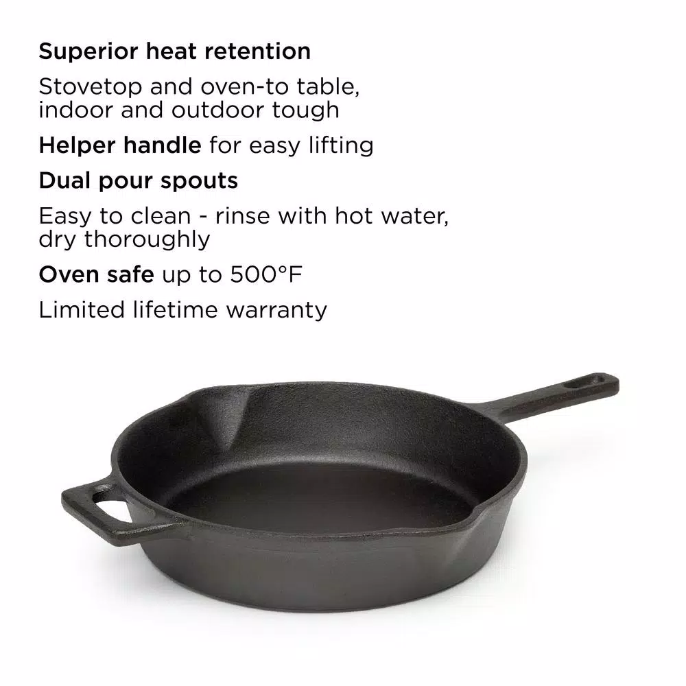 Ecolution Farmhouse 9.5 in. Cast Iron Frying Pan, Pre-Seasoned Black