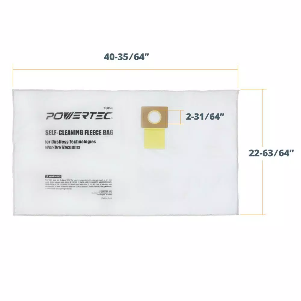 POWERTEC 5-Ply Fleece Replacement Vacuum Bags for Dustless Technologies 16 Gal. Wet/Dry Vacs (3-Pack)