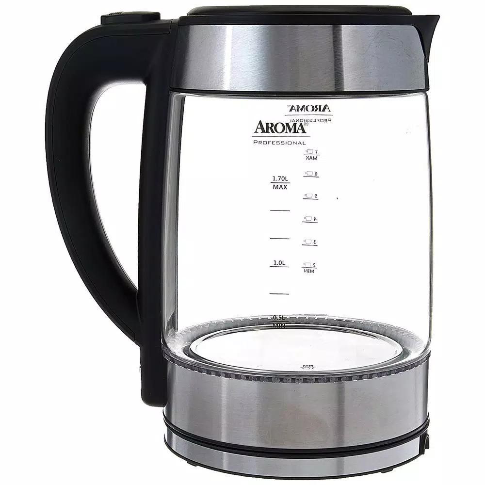 Aroma Stainless Steel Electric Kettle with German Glass, 1.2L Capacity, 1500W
