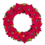 Home Accents Holiday 30 in. Berry Bliss Pre-Lit LED Artificial Christmas Wreath with Red Poinsettias thumbnail 1