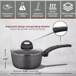 AMERCOOK Lava Stone 1.5 qt. Aluminum Nonstick Saucepan with Glass Lid, Gray thumbnail 2