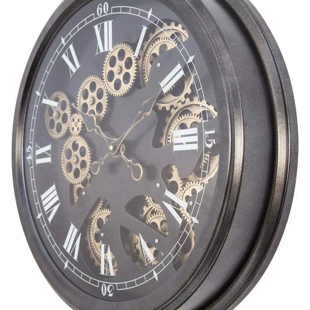 Yosemite Home Decor Yosemite Home Paris II Gear Wall Clock - Industrial Black and Gold Round Analog Clock
