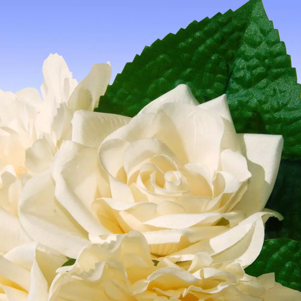 National Tree Company 12.2 in. Mixed Cream Rose and Peony Silk Flower Bouquet with Lace Ribbon
