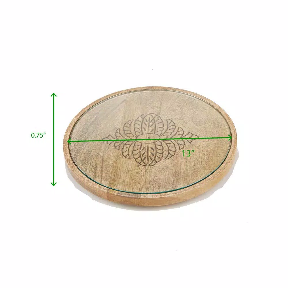 Mind Reader Round Bamboo Cheese Platter with Glass Top - Decorative Wooden Serving Tray