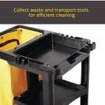Rubbermaid Commercial Products Commercial Plastic Cleaning Cart with 3 Shelves and Zippered Yellow Vinyl Bag thumbnail 8