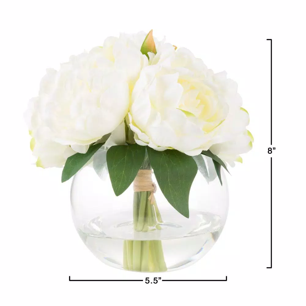 Pure Garden 8 in. Cream Rose Artificial Floral Arrangement in Glass Vase
