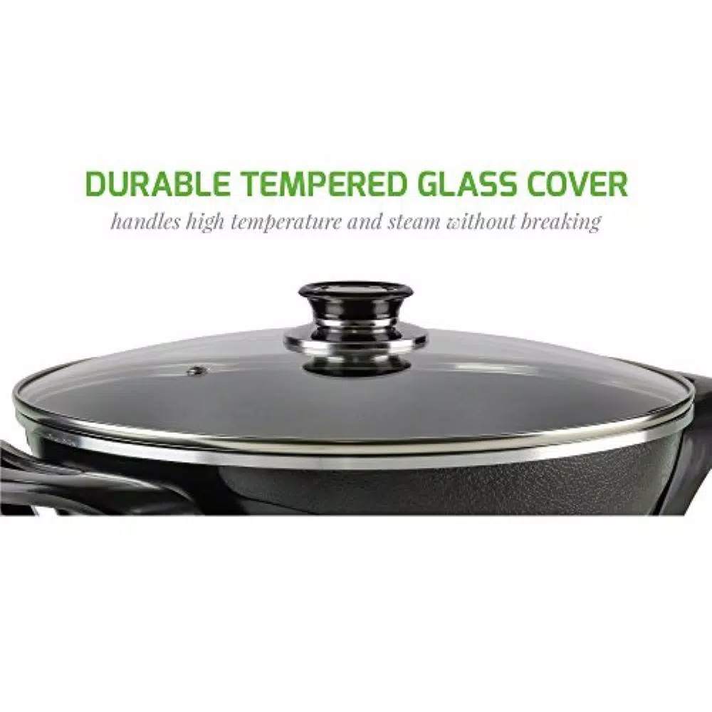 Ovente 13-Inch Non-Stick Electric Skillet with Tempered Glass Lid and Adjustable Temperature Control, Black