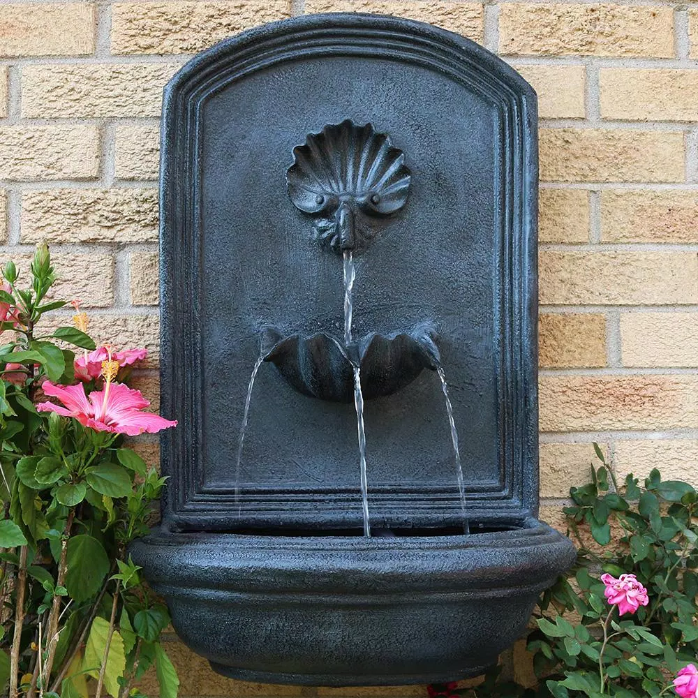 Sunnydaze Decor Seaside Lead Electric Powered Outdoor Wall Fountain, Coastal Shell Design