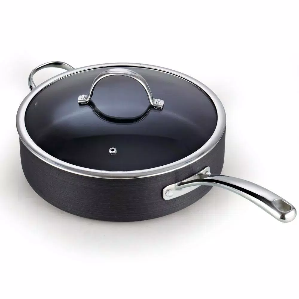 Cooks Standard 5 Qt. Hard-Anodized Aluminum Nonstick Deep Saute Pan with Glass Lid, Black