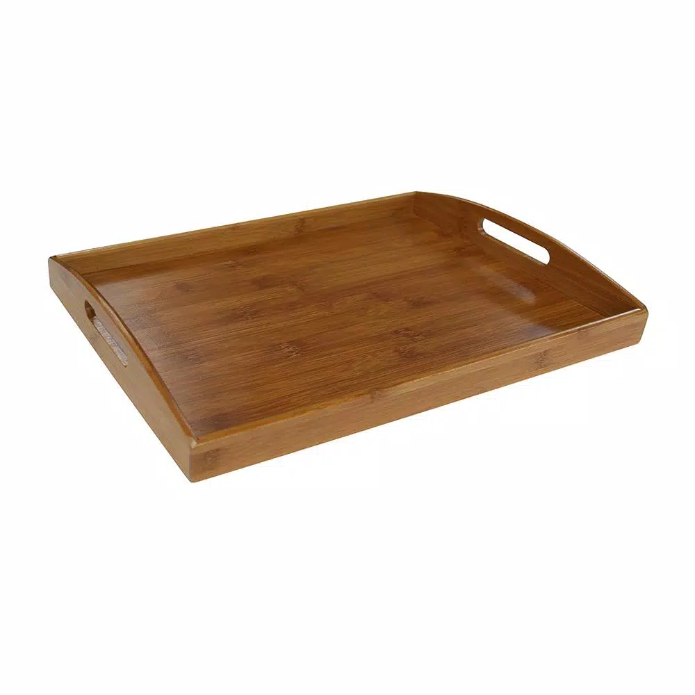 Home Basics Natural Bamboo Serving Tray, 16.87 x 11.62 in, Tan