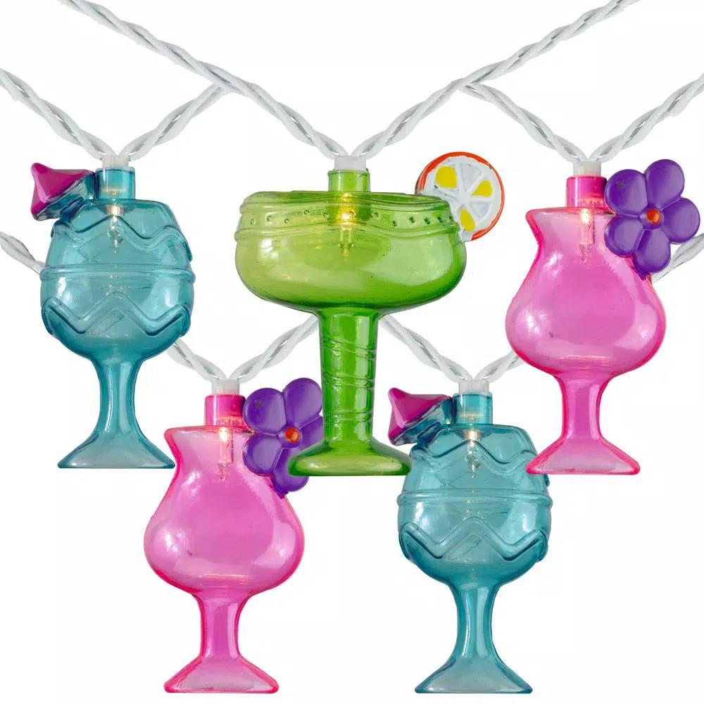 Northlight 7.5 ft. Mixed Cocktail Drink Novelty String Lights with Multi-Color Covers and White Wire