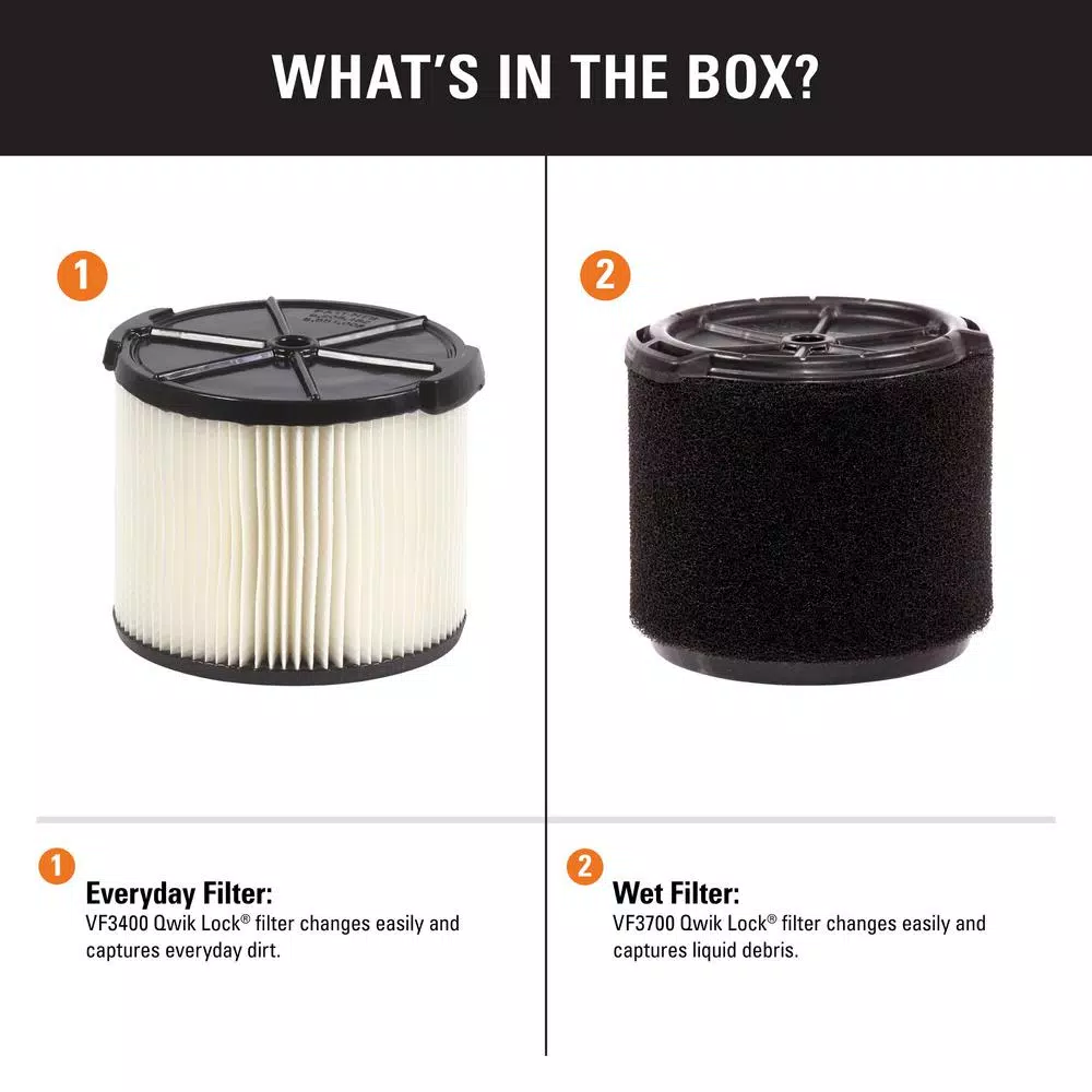 RIDGID Replacement Filter Set: VF3400 Pleated Paper & VF3700 Foam Filter for 3 to 4.5 Gal. Wet/Dry Vacuums