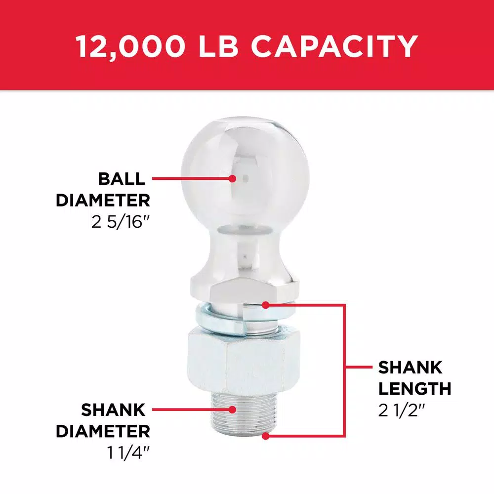 TowSmart 12,000 lb. Capacity Chrome Hitch Ball, 2-5/16 in. Ball Diameter, 1-1/4 in. Shank