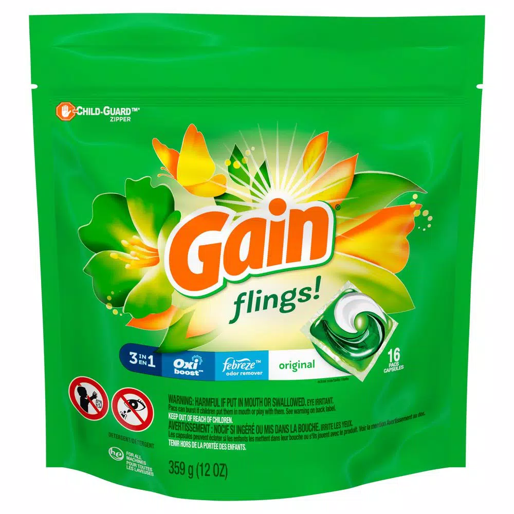 Gain Original Scent Laundry Detergent Pods, 16-Count (6-Pack)