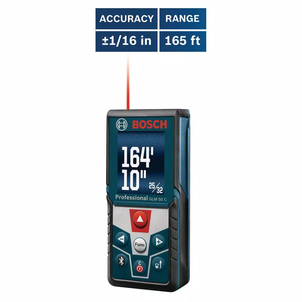Bosch GLM 50 CX Laser Distance Measurer with Bluetooth and Color Display, 165 ft.