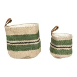 3R Studios Handwoven Jute Decorative Baskets with Green Stripes, Set of 2 thumbnail 5