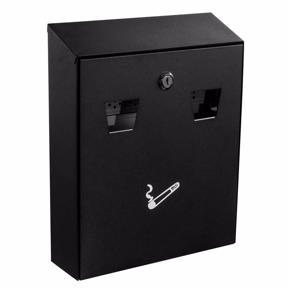 Alpine Industries Wall-Mounted Cigarette Disposal Station, Black Steel Outdoor Ashtray