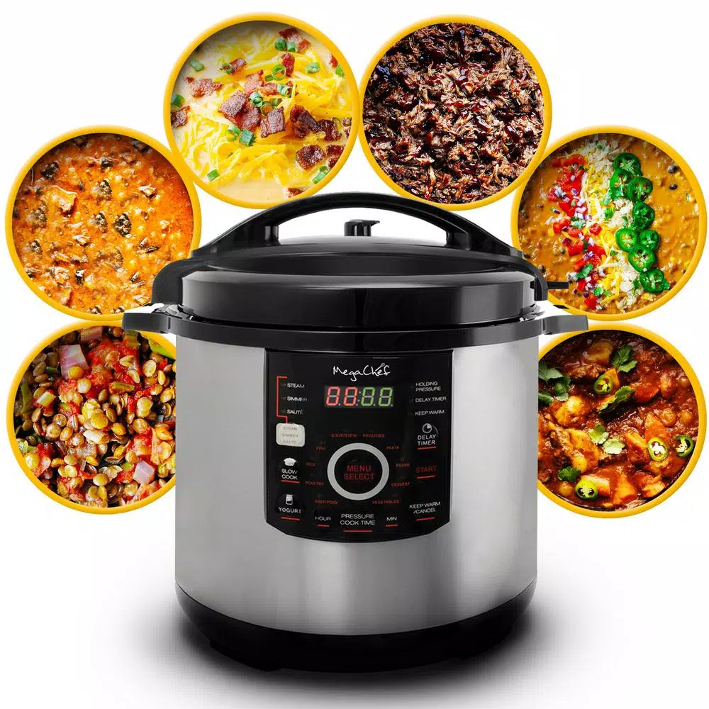 MegaChef Mega Chef 12 Qt. Digital Electric Pressure Cooker with 15 Presets, Black and Silver