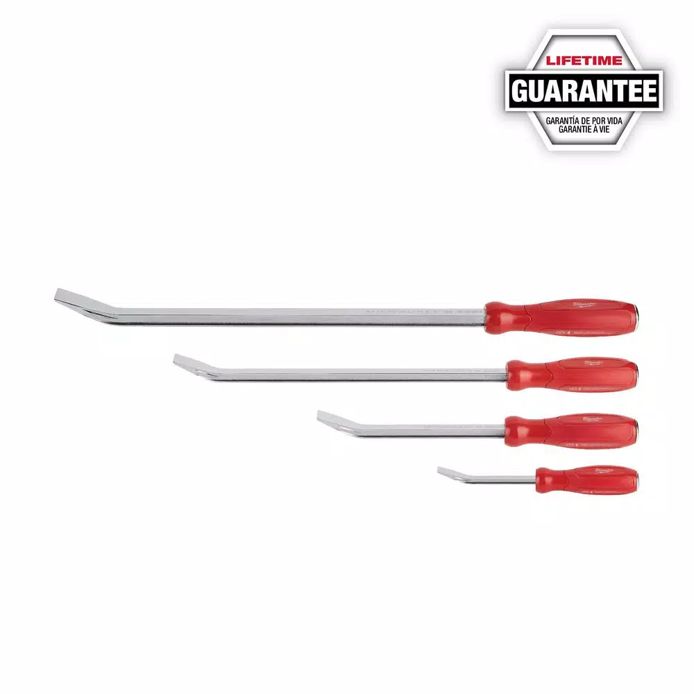 Milwaukee 4-Piece Pry Bar Set with I-Beam Design and Hammer-Ready Strike Cap