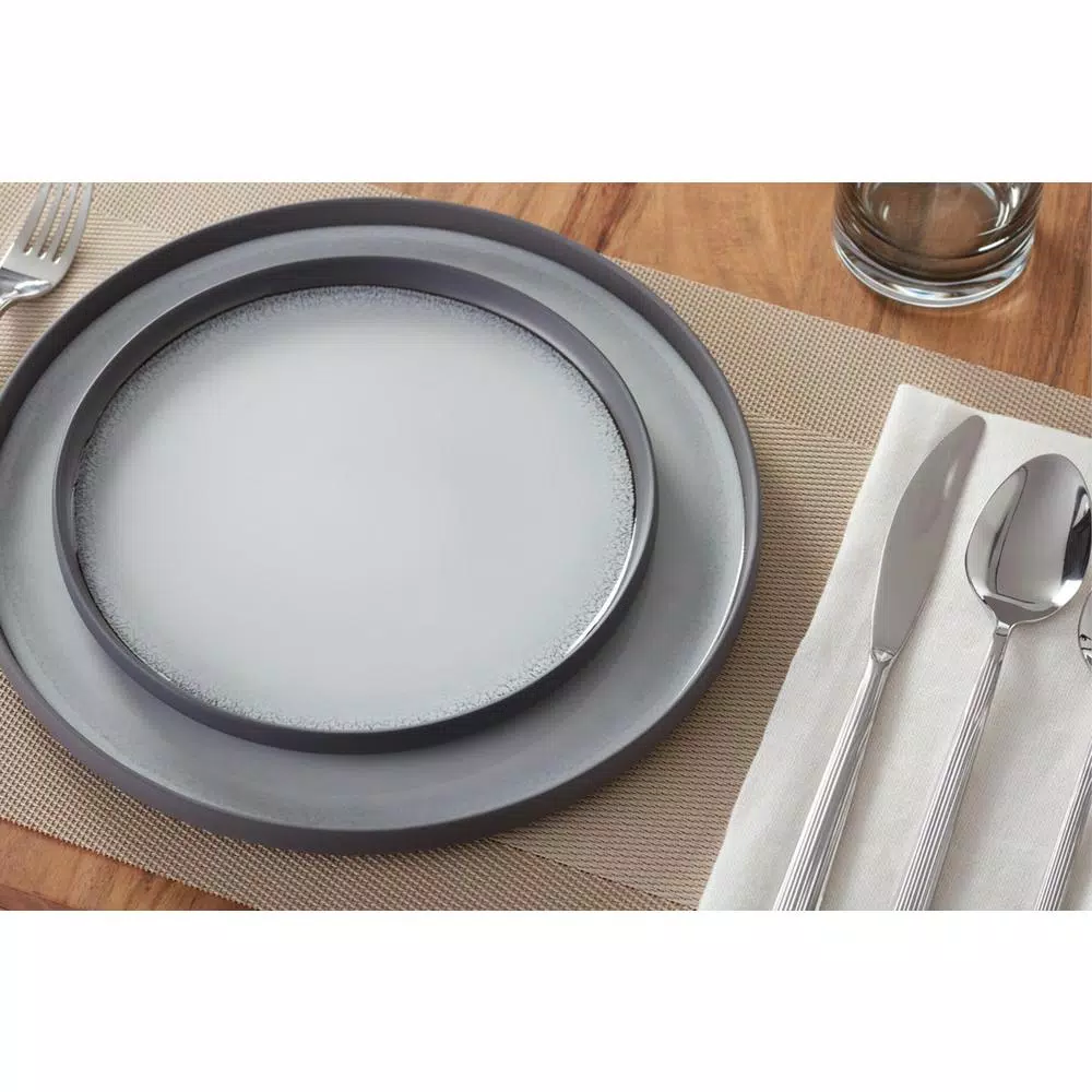 Home Decorators Collection Pierce 16-Piece Stoneware Dinnerware Set, Charcoal and Shadow Gray, Service for 4