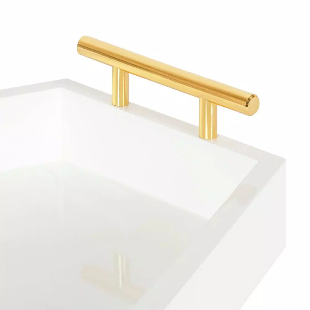 Kate and Laurel Lipton White Glossy Decorative Hexagon Tray with Gold Metal Handles